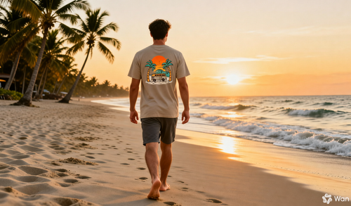 khaki T-shirt, Men's. Beach Side.